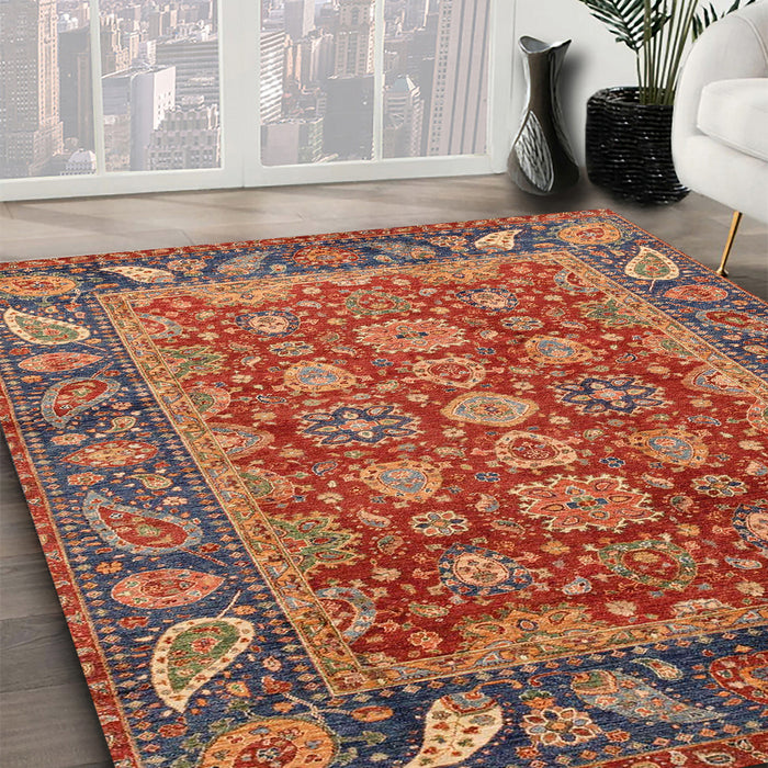 Machine Washable Abstract Red Rug in a Family Room, wshabs3720