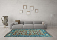 Machine Washable Oriental Light Blue Traditional Rug, wshabs3720lblu