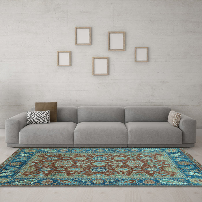 Machine Washable Oriental Light Blue Traditional Rug in a Living Room, wshabs3720lblu