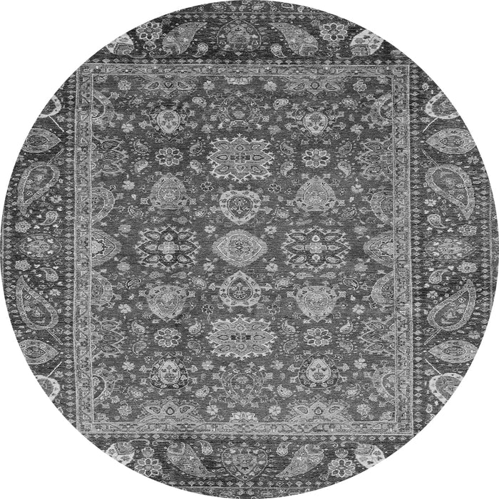 Round Machine Washable Oriental Gray Traditional Rug, wshabs3720gry