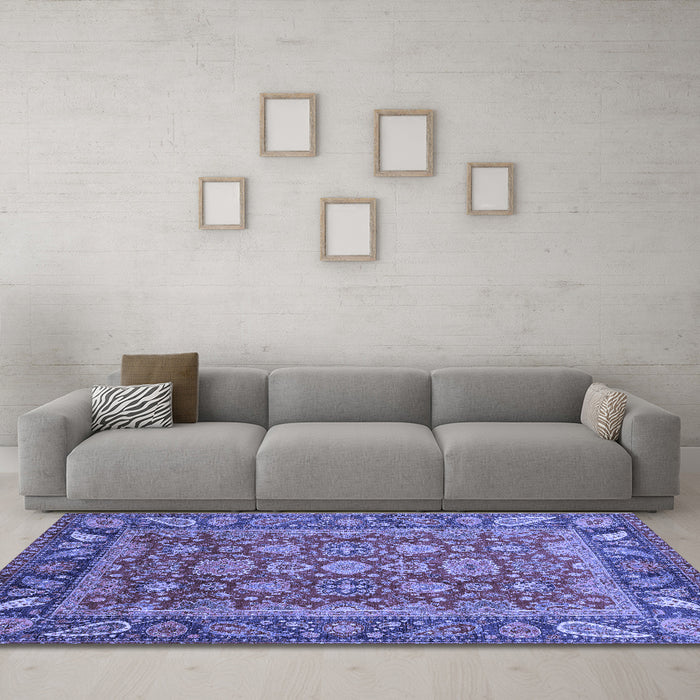 Machine Washable Oriental Blue Traditional Rug in a Living Room, wshabs3720blu
