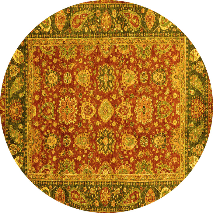 Round Oriental Yellow Traditional Rug, abs3720yw