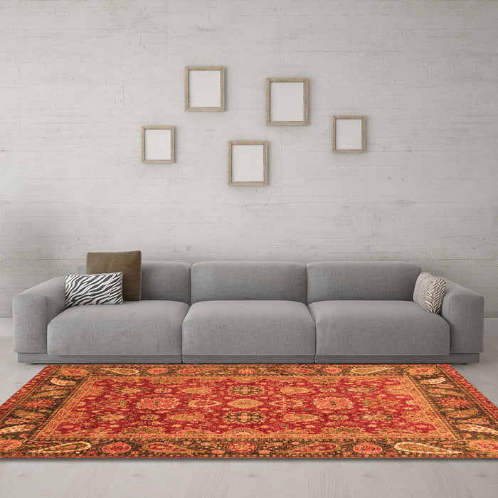Machine Washable Oriental Orange Traditional Area Rugs in a Living Room, wshabs3720org