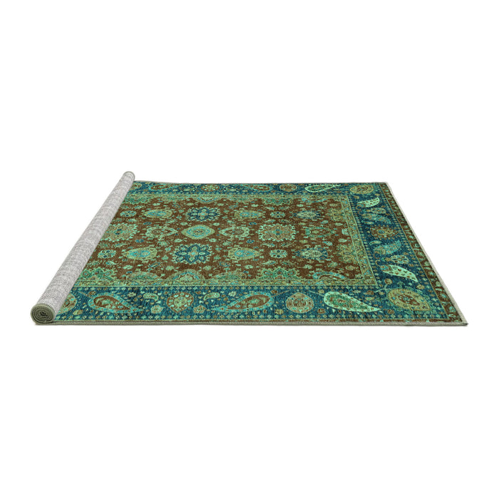 Sideview of Machine Washable Oriental Turquoise Traditional Area Rugs, wshabs3720turq