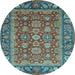 Round Oriental Light Blue Traditional Rug, abs3720lblu