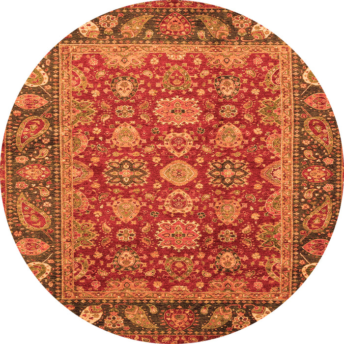 Round Machine Washable Oriental Orange Traditional Area Rugs, wshabs3720org