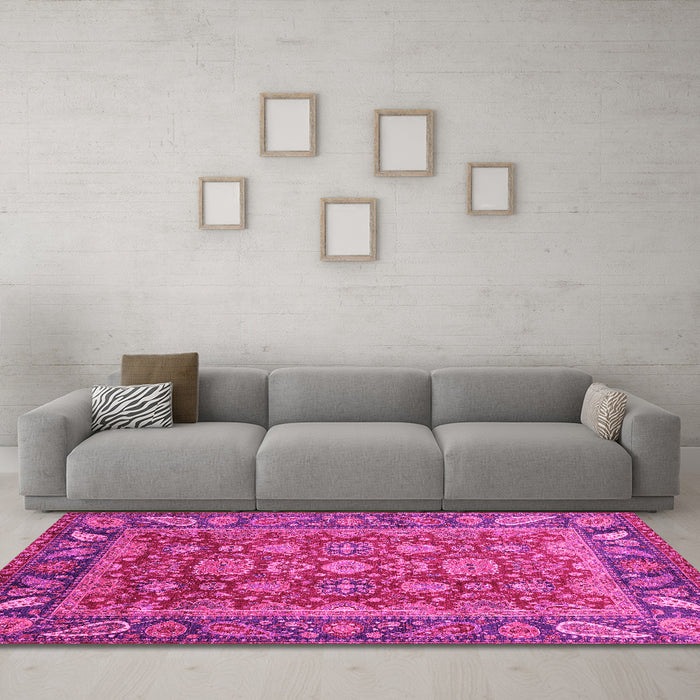 Machine Washable Oriental Pink Traditional Rug in a Living Room, wshabs3720pnk