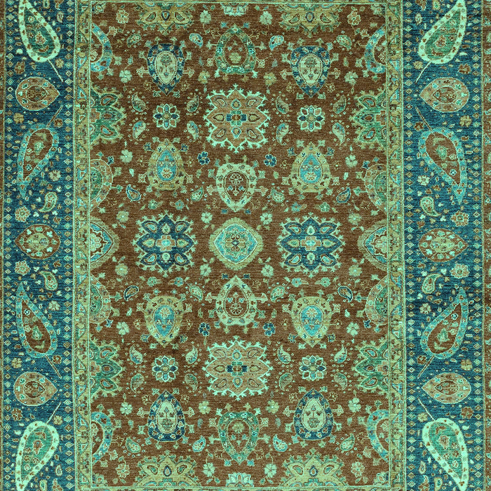 Machine Washable Oriental Turquoise Traditional Area Rugs, wshabs3720turq