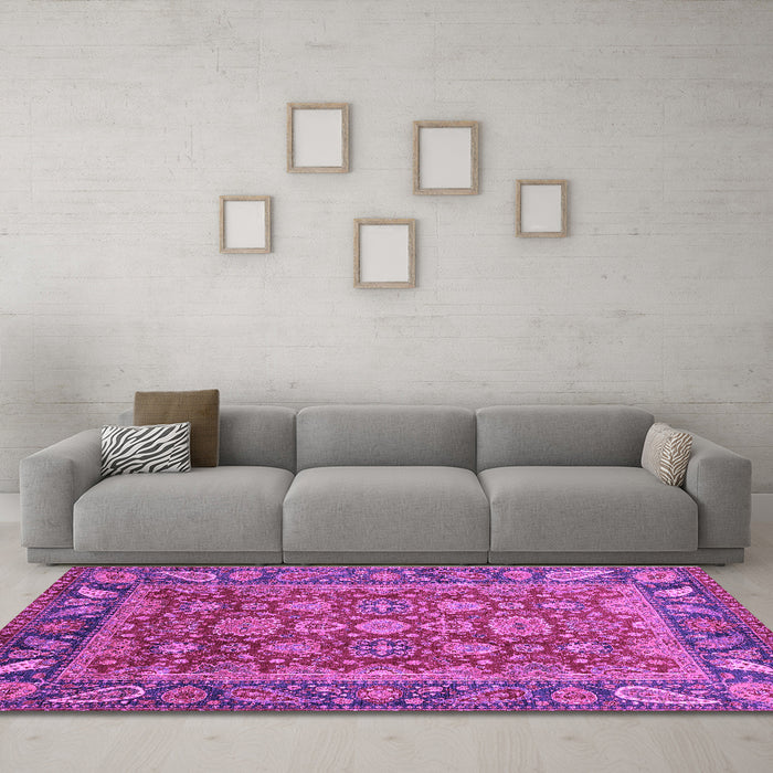 Machine Washable Oriental Purple Traditional Area Rugs in a Living Room, wshabs3720pur