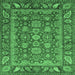 Square Machine Washable Oriental Emerald Green Traditional Area Rugs, wshabs3720emgrn