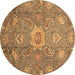 Round Machine Washable Oriental Brown Traditional Rug, wshabs3721brn