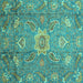 Square Machine Washable Oriental Turquoise Traditional Area Rugs, wshabs3721turq