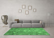 Machine Washable Oriental Emerald Green Traditional Area Rugs in a Living Room,, wshabs3721emgrn