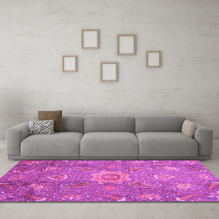 Machine Washable Oriental Pink Traditional Rug in a Living Room, wshabs3721pnk