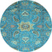 Round Oriental Light Blue Traditional Rug, abs3721lblu