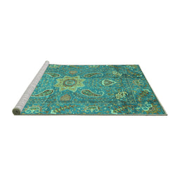 Sideview of Machine Washable Oriental Turquoise Traditional Area Rugs, wshabs3721turq