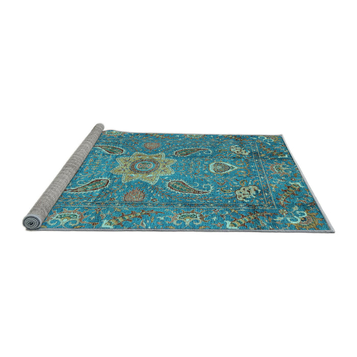 Sideview of Machine Washable Oriental Light Blue Traditional Rug, wshabs3721lblu
