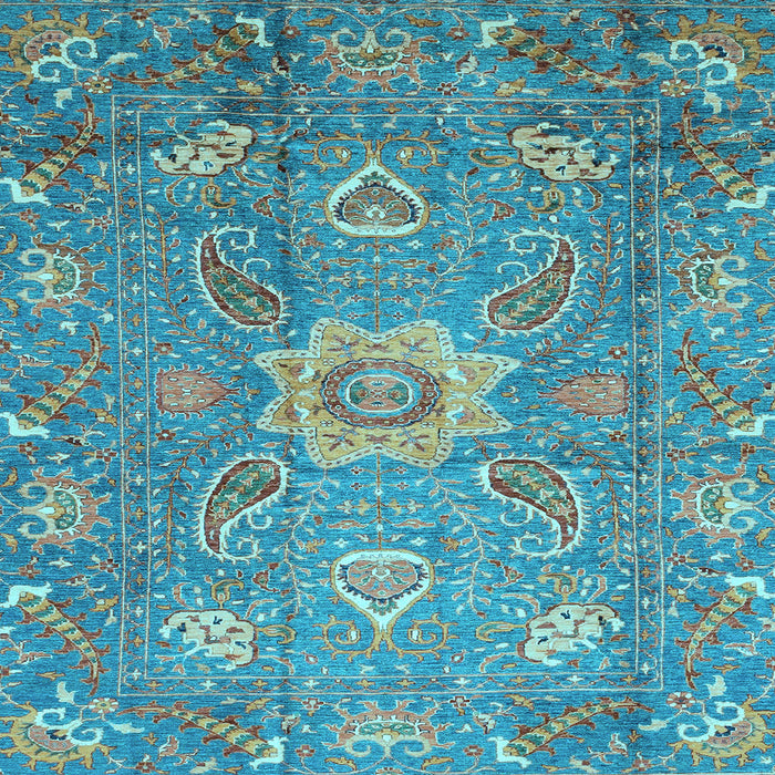 Square Machine Washable Oriental Light Blue Traditional Rug, wshabs3721lblu