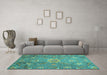 Machine Washable Oriental Turquoise Traditional Area Rugs in a Living Room,, wshabs3721turq