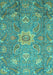 Machine Washable Oriental Turquoise Traditional Area Rugs, wshabs3721turq