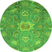 Round Machine Washable Oriental Green Traditional Area Rugs, wshabs3721grn