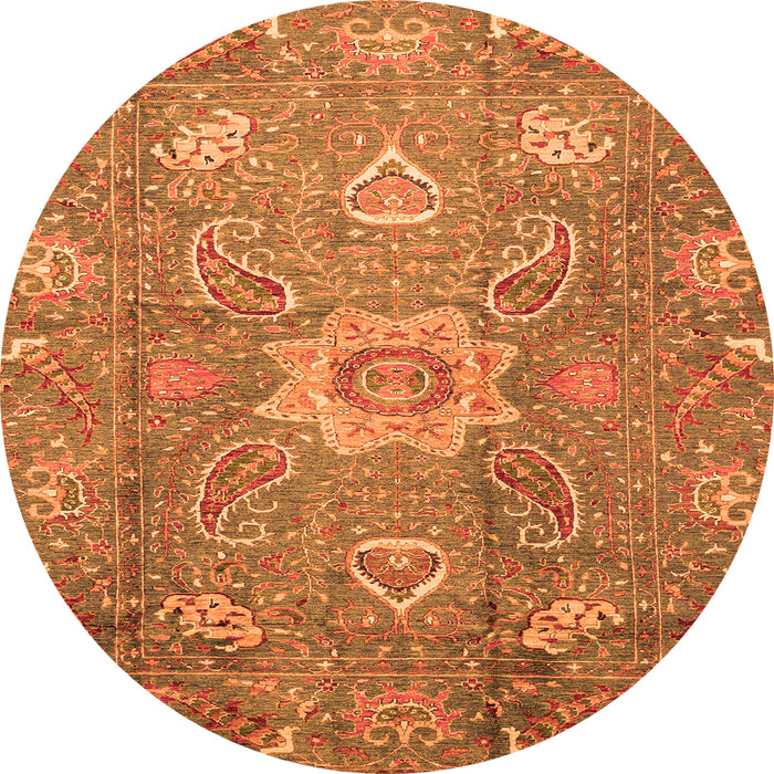 Round Machine Washable Oriental Orange Traditional Area Rugs, wshabs3721org