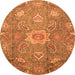 Round Machine Washable Oriental Orange Traditional Area Rugs, wshabs3721org