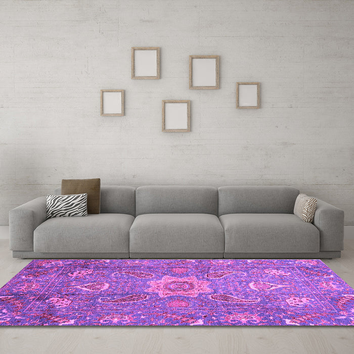 Machine Washable Oriental Purple Traditional Area Rugs in a Living Room, wshabs3721pur