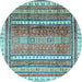 Round Machine Washable Abstract Light Blue Modern Rug, wshabs3722lblu