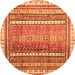 Round Machine Washable Abstract Orange Modern Area Rugs, wshabs3722org