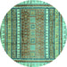 Round Abstract Turquoise Modern Rug, abs3722turq