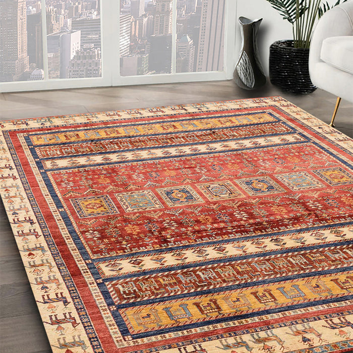 Machine Washable Abstract Red Rug in a Family Room, wshabs3722