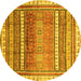 Round Machine Washable Abstract Yellow Modern Rug, wshabs3722yw