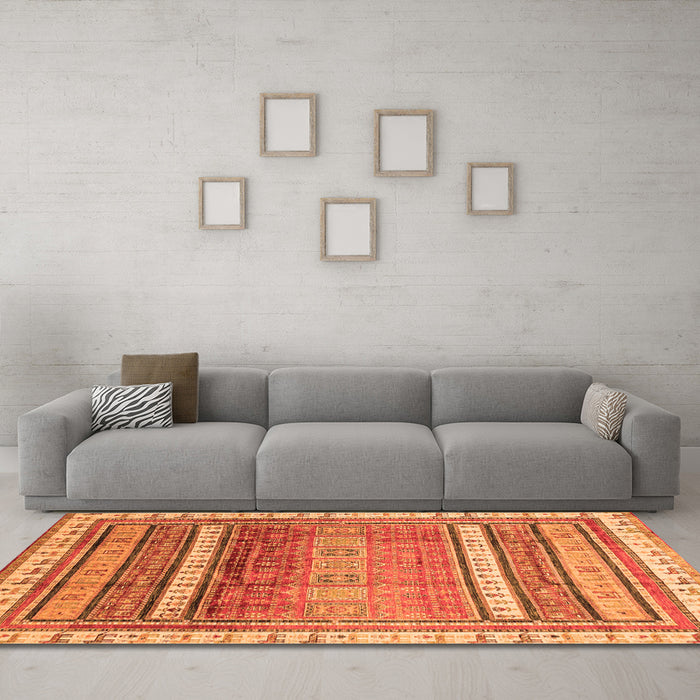 Machine Washable Abstract Orange Modern Area Rugs in a Living Room, wshabs3722org