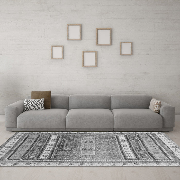 Machine Washable Abstract Gray Modern Rug in a Living Room,, wshabs3722gry