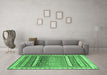 Machine Washable Abstract Emerald Green Modern Area Rugs in a Living Room,, wshabs3722emgrn