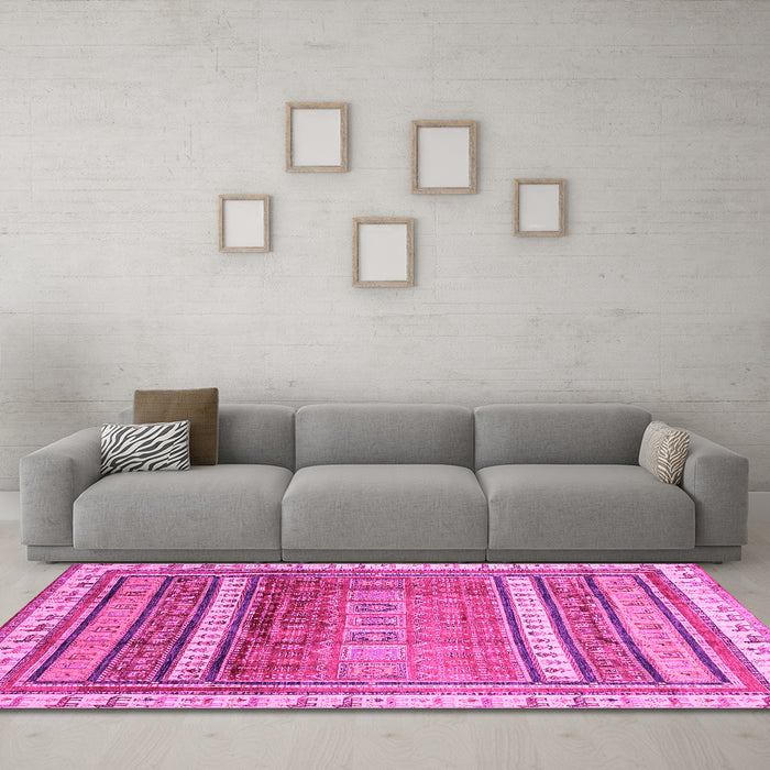 Machine Washable Abstract Pink Modern Rug in a Living Room, wshabs3722pnk