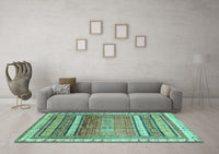 Machine Washable Abstract Turquoise Modern Rug, wshabs3722turq