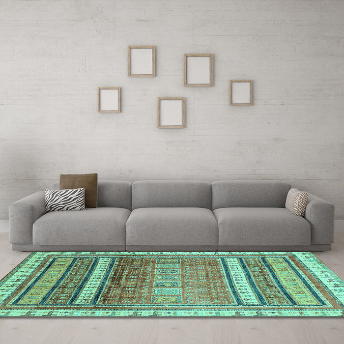 Machine Washable Abstract Turquoise Modern Area Rugs in a Living Room,, wshabs3722turq