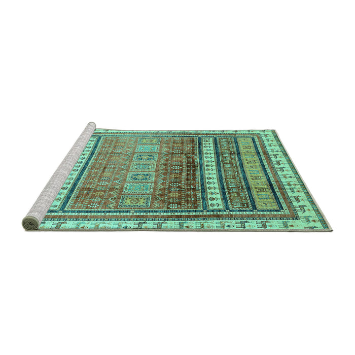 Sideview of Machine Washable Abstract Turquoise Modern Area Rugs, wshabs3722turq