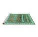 Sideview of Machine Washable Abstract Turquoise Modern Area Rugs, wshabs3722turq