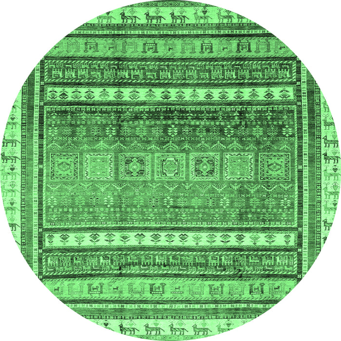 Round Machine Washable Abstract Emerald Green Modern Area Rugs, wshabs3722emgrn