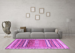 Machine Washable Abstract Purple Modern Area Rugs in a Living Room, wshabs3722pur