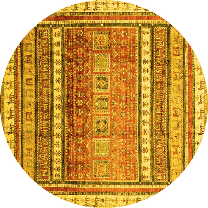 Round Abstract Yellow Modern Rug, abs3722yw