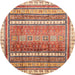 Round Machine Washable Abstract Red Rug, wshabs3722