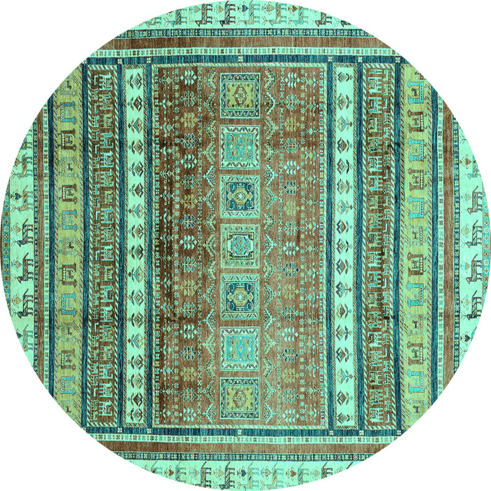 Round Machine Washable Abstract Turquoise Modern Area Rugs, wshabs3722turq