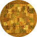 Round Abstract Yellow Modern Rug, abs3723yw