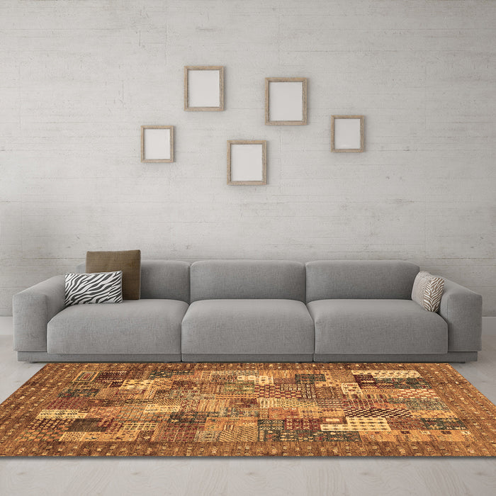 Machine Washable Abstract Brown Modern Rug in a Living Room,, wshabs3723brn