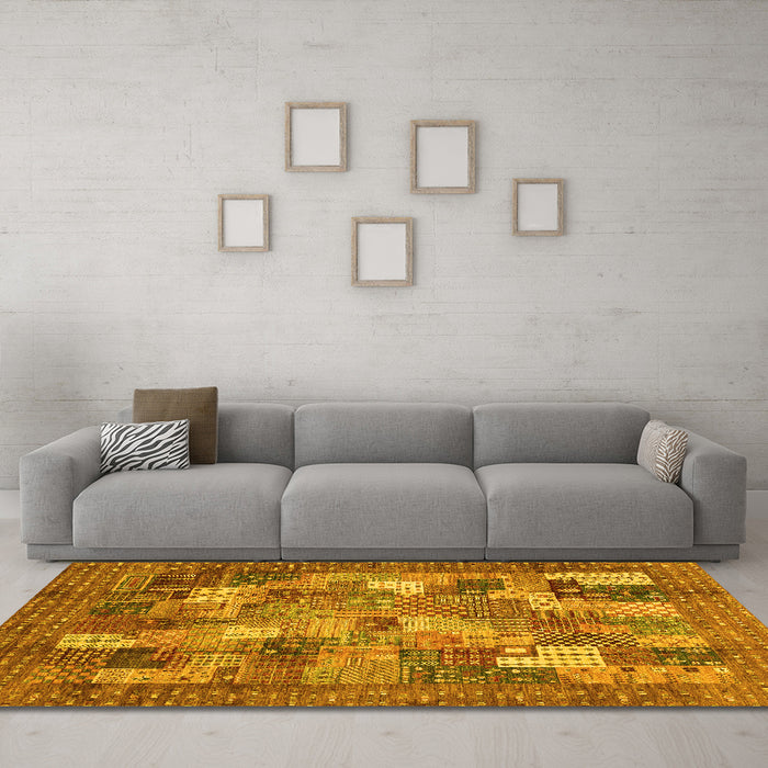 Machine Washable Abstract Yellow Modern Rug in a Living Room, wshabs3723yw