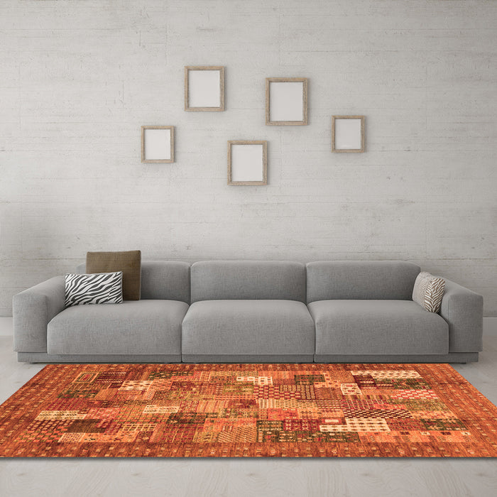 Machine Washable Abstract Orange Modern Area Rugs in a Living Room, wshabs3723org